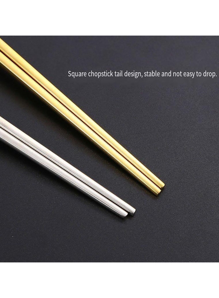 CLENEA 5 Pairs Stainless Steel Chopsticks Set, 304 Metal Reusable, Square Anti-Slip Design, Dishwasher Safe, Lightweight Korean Japanese Chopsticks for Sushi, Noodles, Hot Pot, 23cm – Gold Black - Image 4